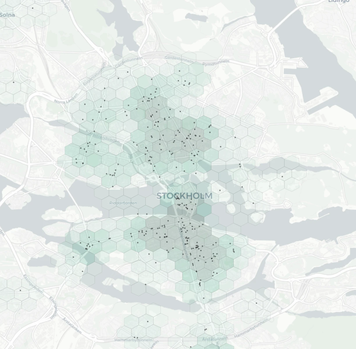 Stockholm Nightlife heatmap -- neighborhood scores