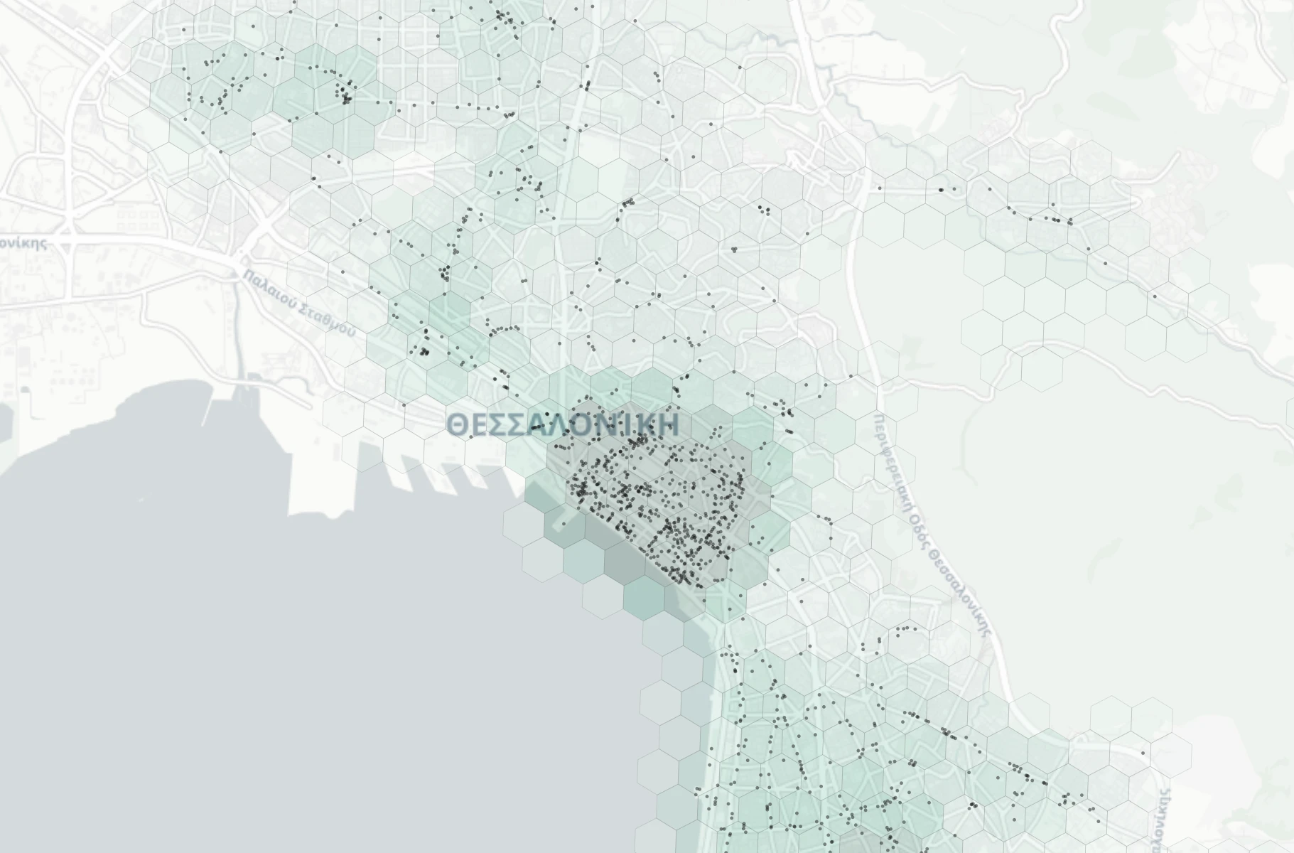 Thessaloniki Dining heatmap -- neighborhood scores