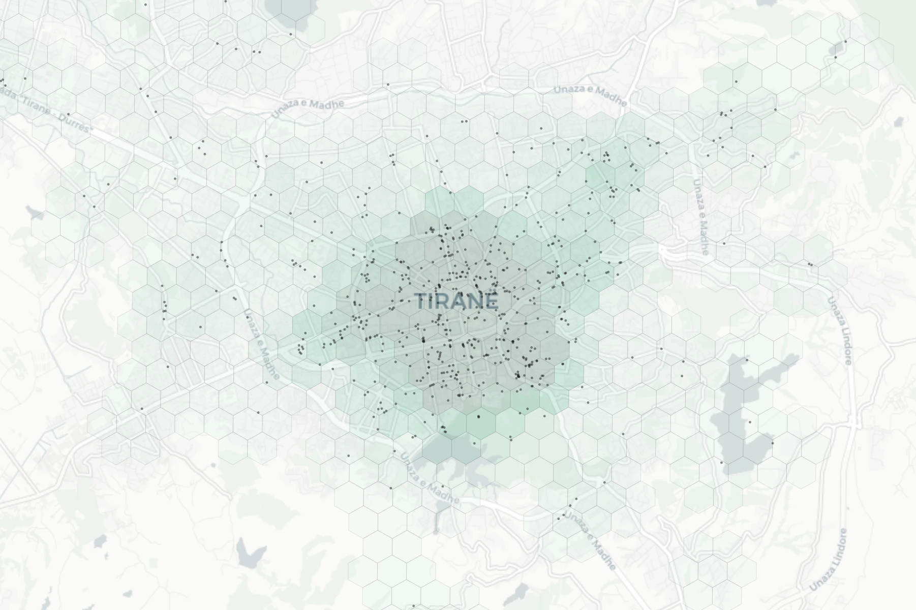 Tirana Cafes & Culture heatmap -- neighborhood scores