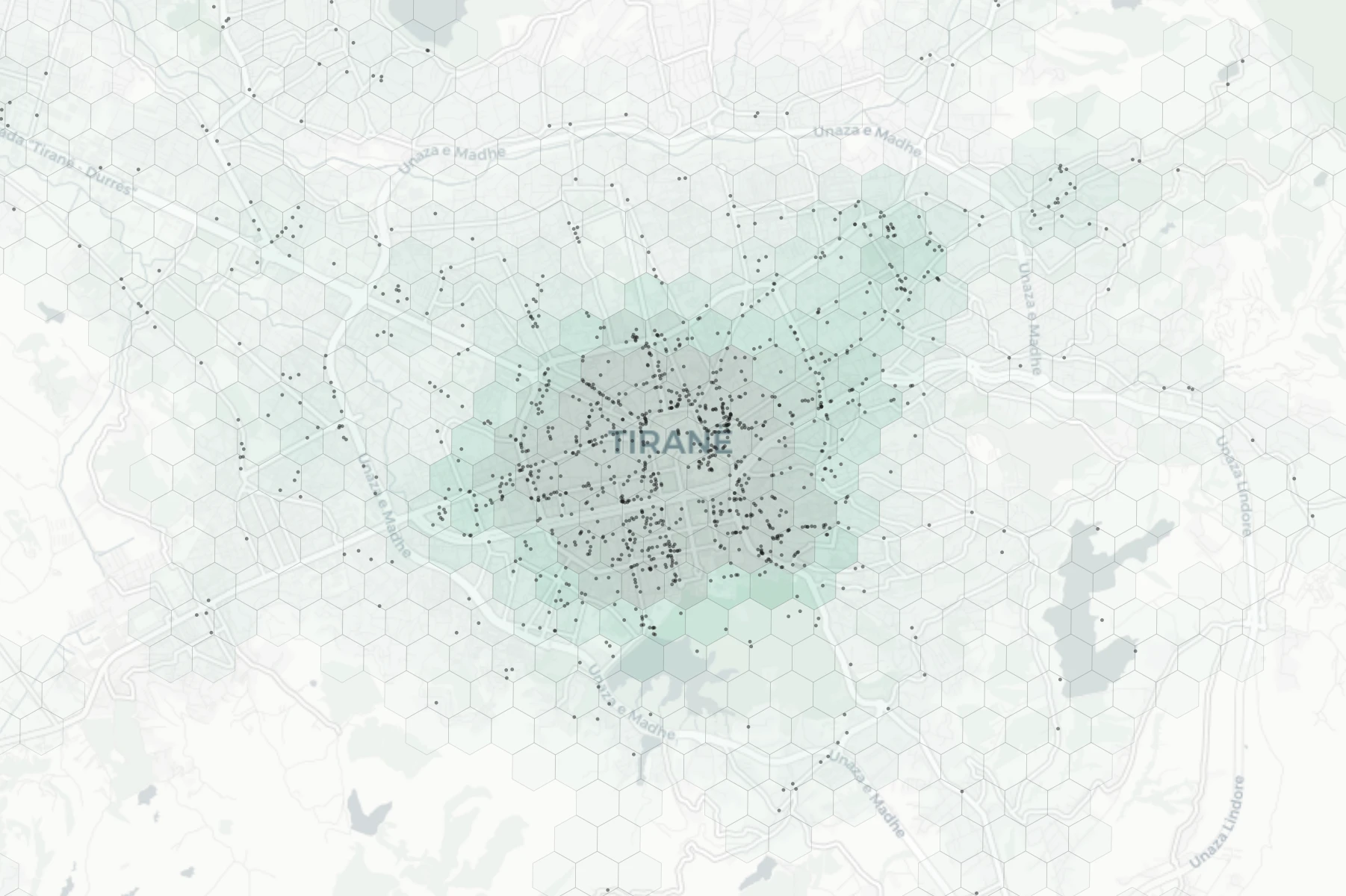 Tirana Dining heatmap -- neighborhood scores