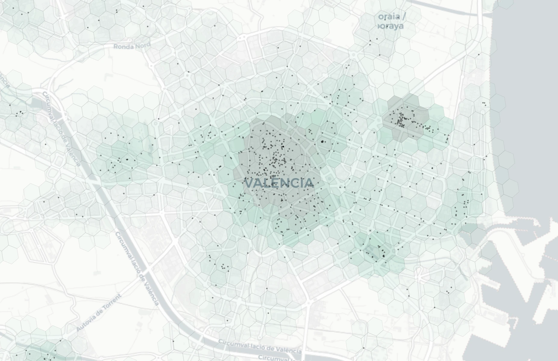 Valencia Cafes & Culture heatmap -- neighborhood scores