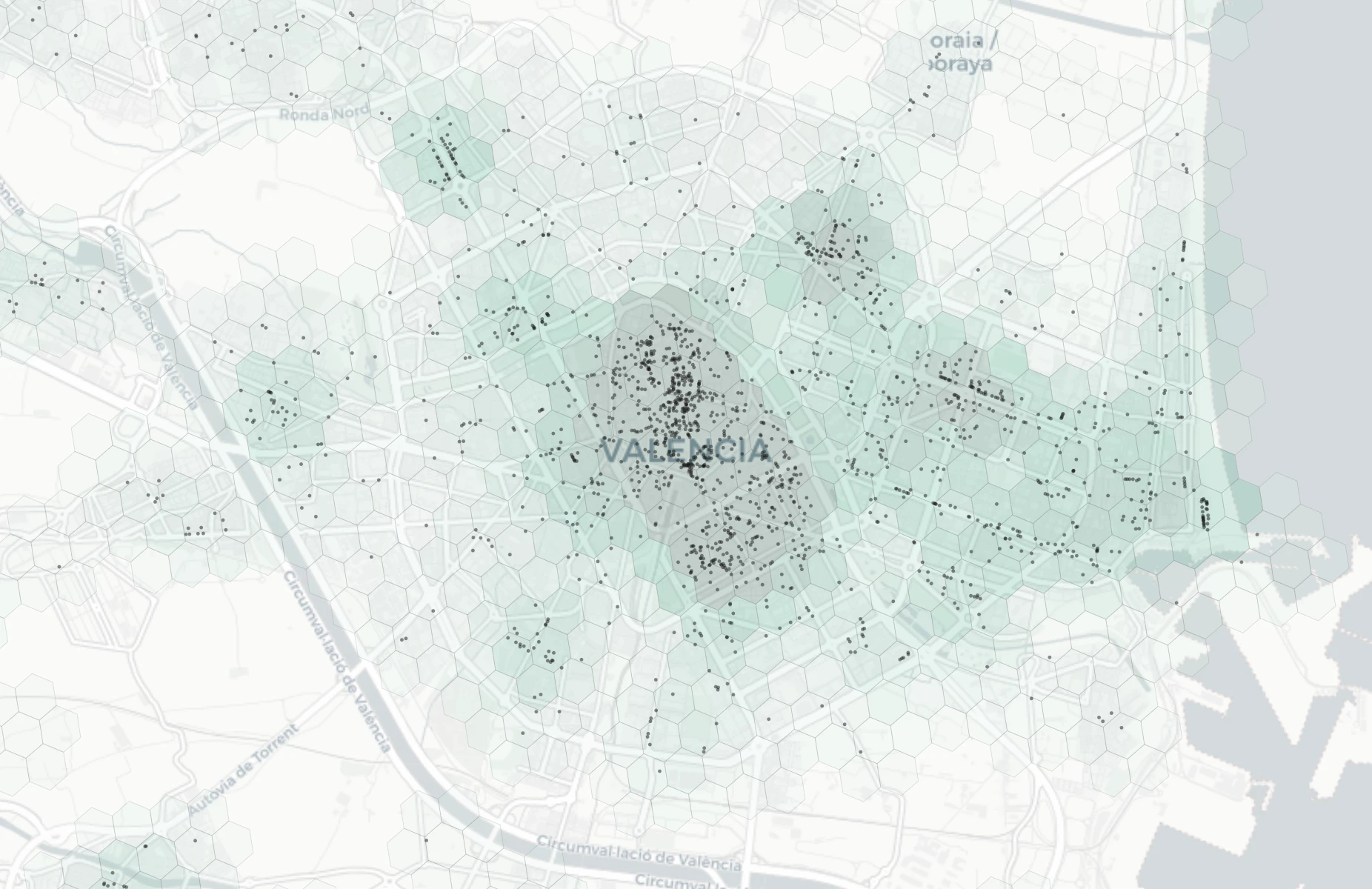 Valencia Dining heatmap -- neighborhood scores