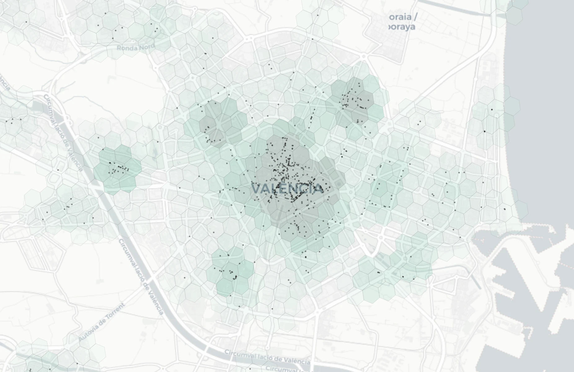 Valencia Shopping heatmap -- neighborhood scores