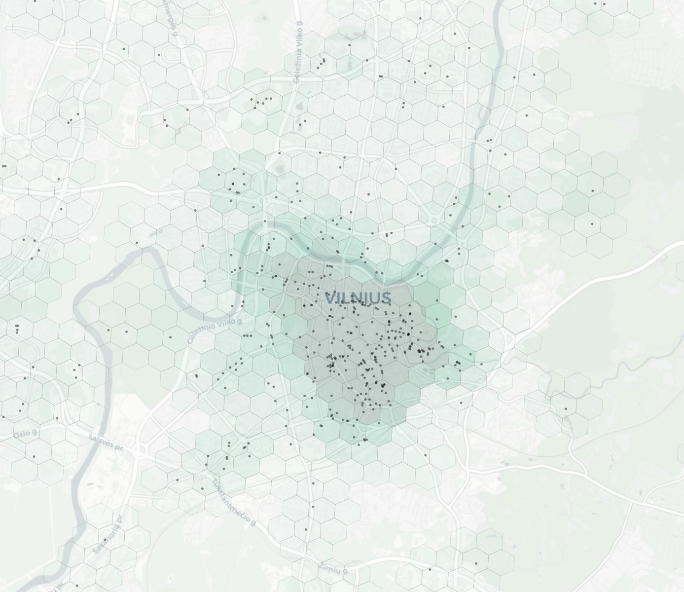 Vilnius Cafes & Culture heatmap -- neighborhood scores