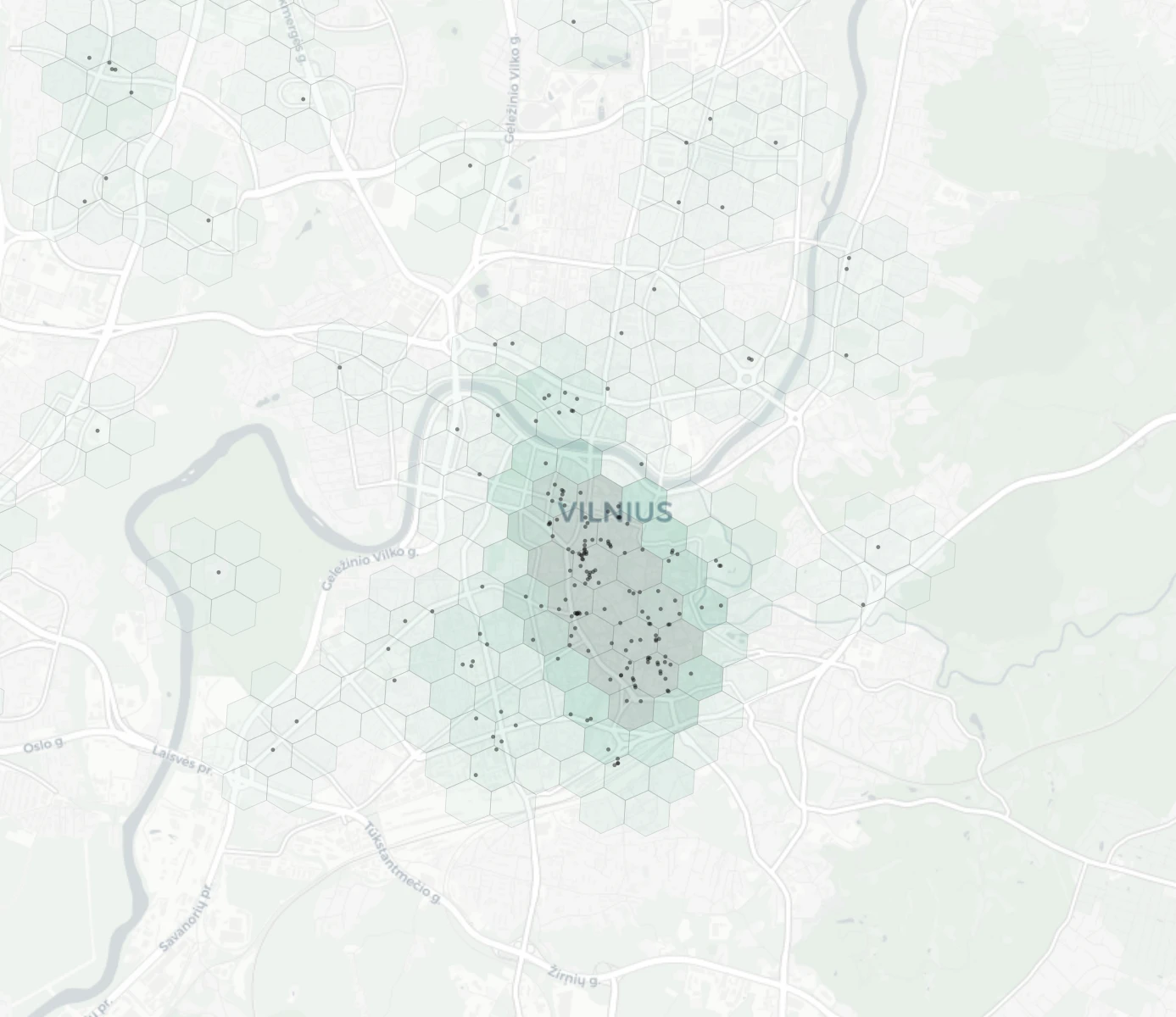 Vilnius Nightlife heatmap -- neighborhood scores