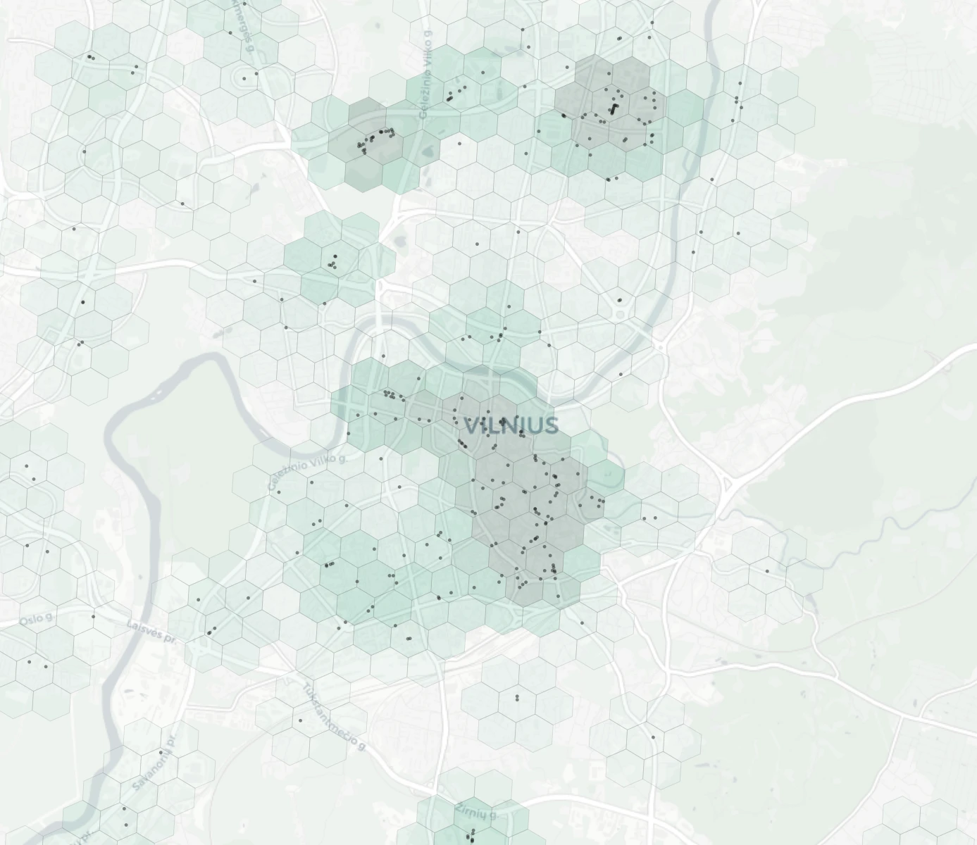 Vilnius Shopping heatmap -- neighborhood scores