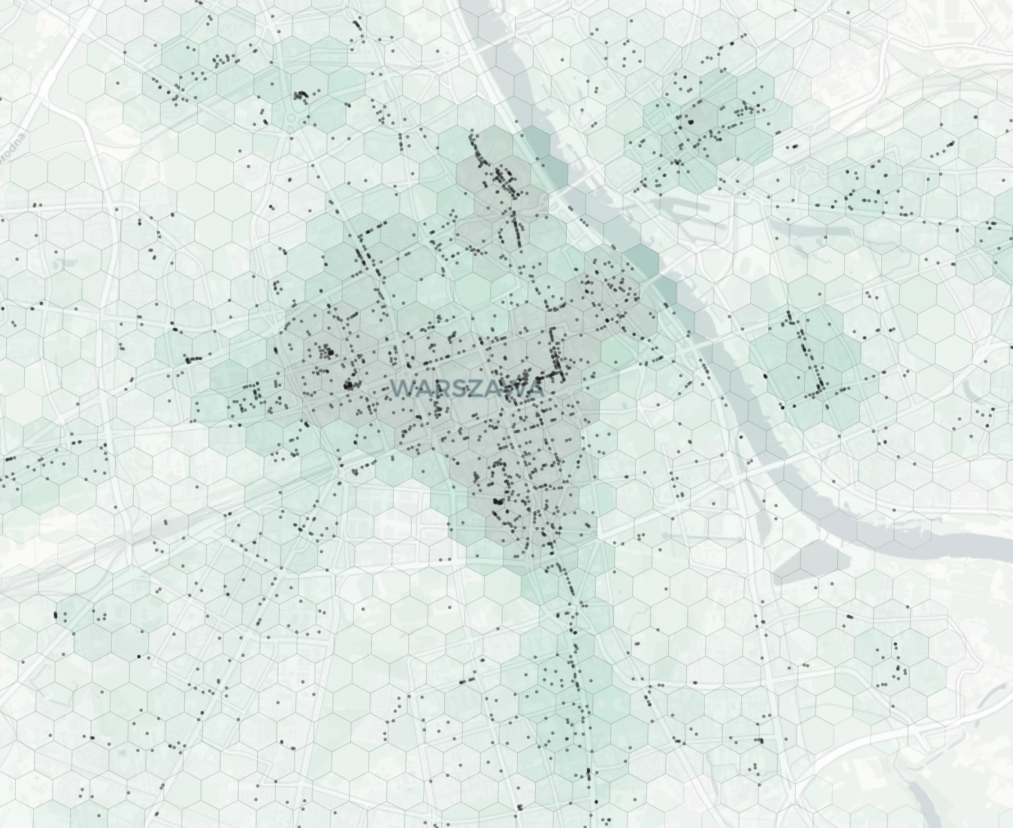 Warsaw Dining heatmap -- neighborhood scores